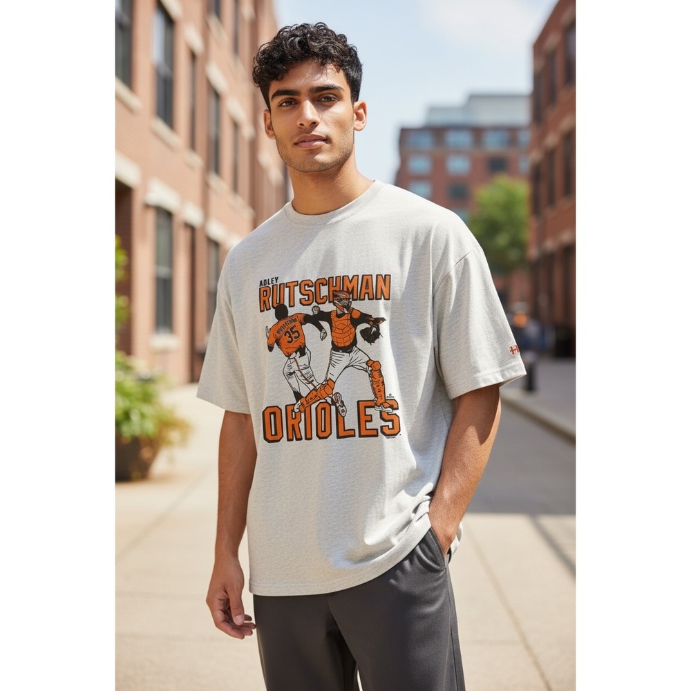 832 Homage Adley Rutschman Baltimore Orioles Ash Gray Graphic T-Shirt XS NEW MLB